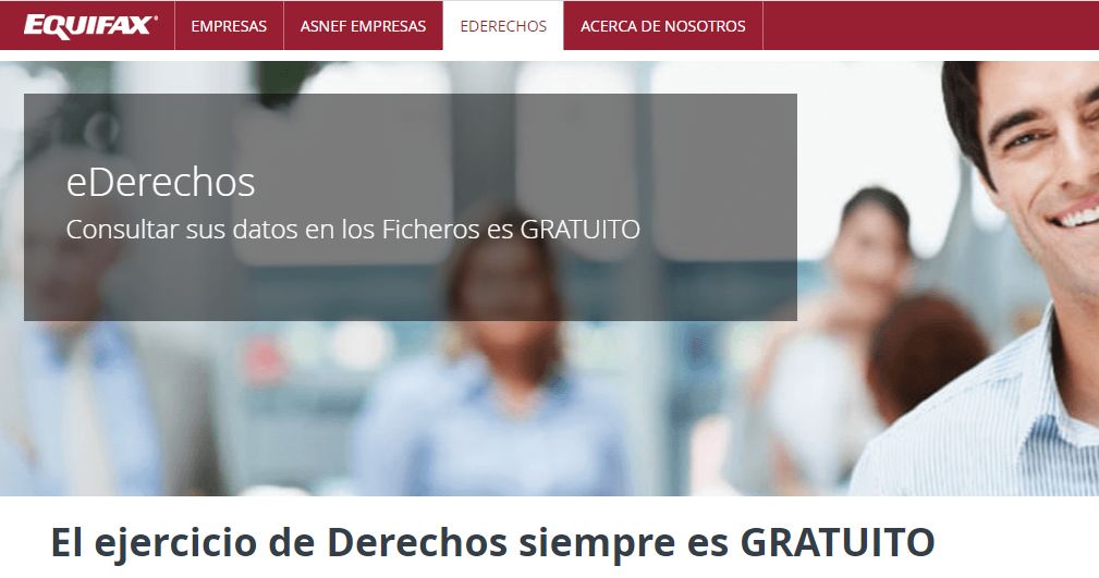 Página “EDERECHOS” del sitio web de Equifax España.